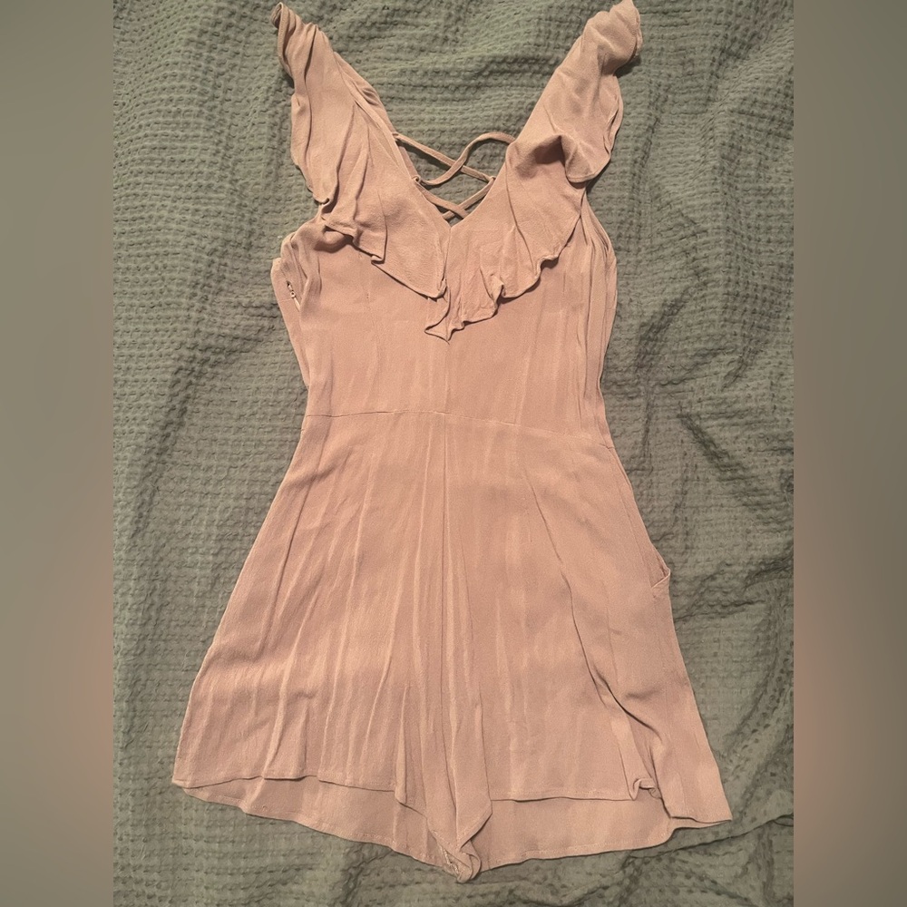 Kendall & Kylie Elegant Pink Ruffle V-Neck Romper